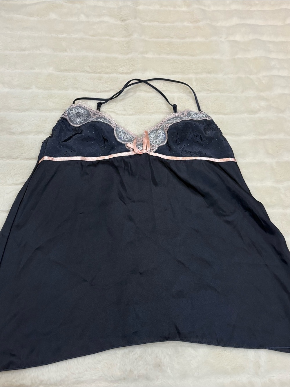 Triumph Dark gray Satin Chemise with Pink Lace Trim